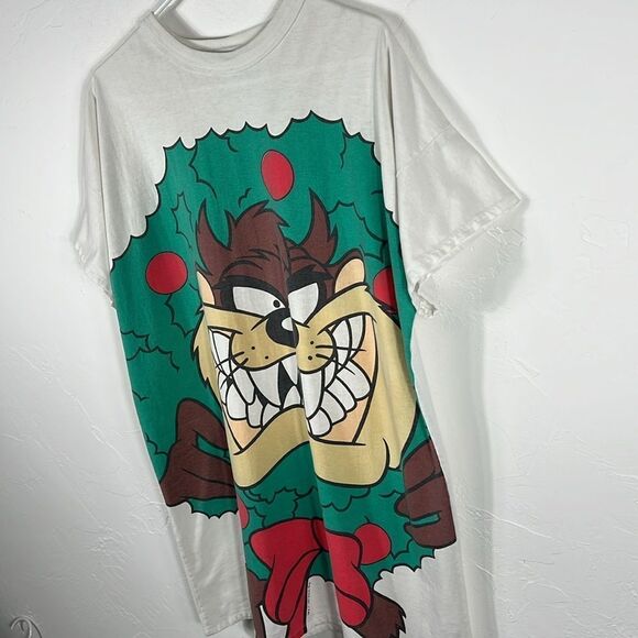 🎄 Vintage 1994 Looney Tunes TAZ CHRISTMAS single stitch Sleep Shirt - OSFA - GU - Picture 5 of 8